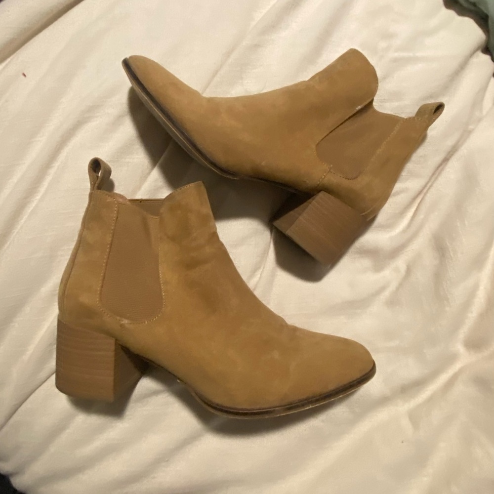 AE camel suede ankle booties